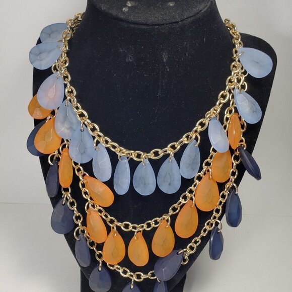 Polished Gold-tone Multi Layer - Colorful Water Droplets Beaded Necklace - Women - Picture 5 of 7